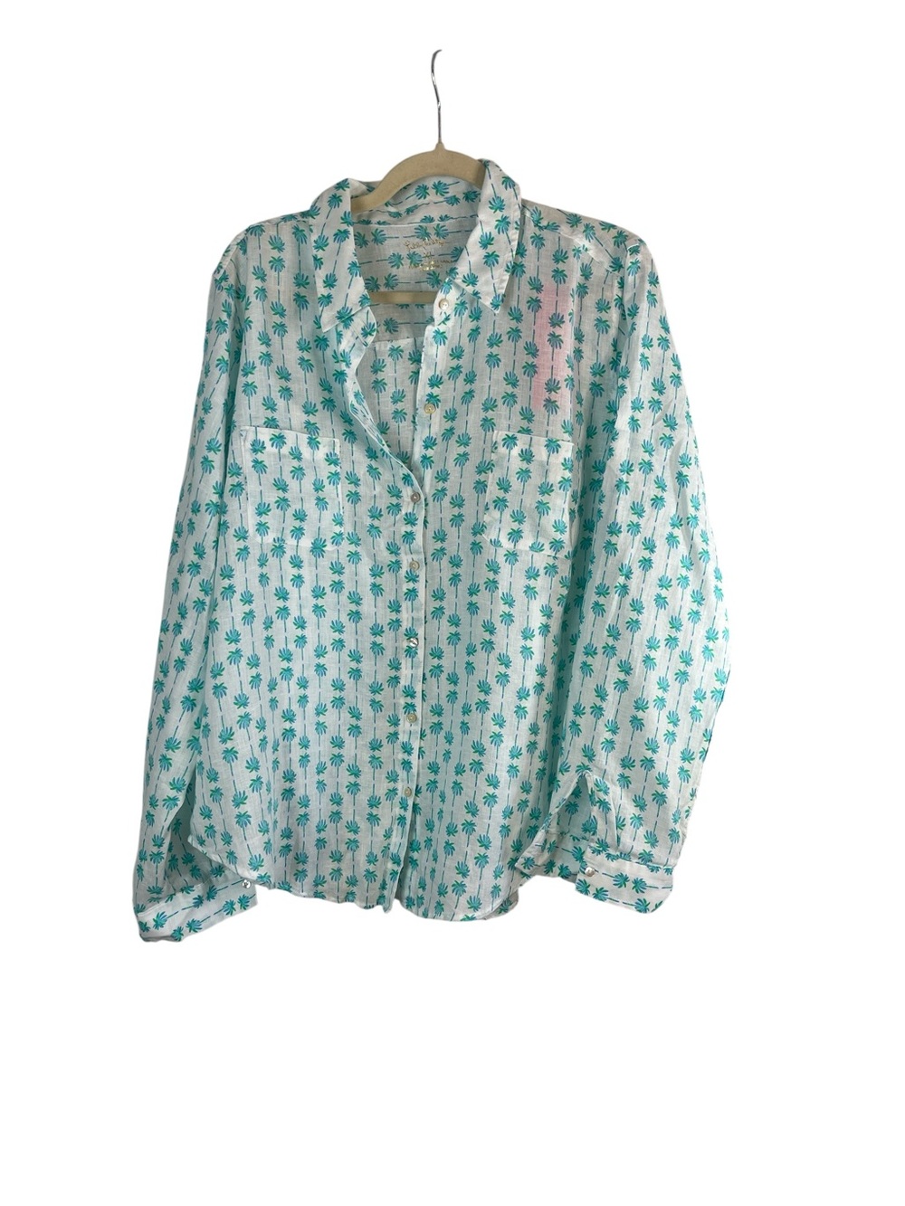 Lilly Pulitzer Sea View Linen Button Down XL NWT Palms Up Coastal Preppy